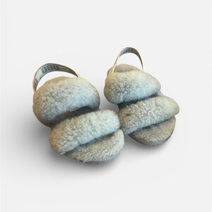 UGG Gray Shearling Slide Sandals with Branded Elastic Strap